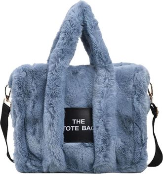 Generic Womens Plush Bags Casual Fur Tote Bag For Women Handbag Autumn Winter Plush Messenger Shopper Female(Lake Blue)