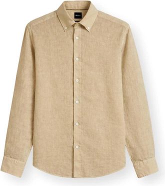 HUGO BOSS Liam BD Shirt - Heren - Casual Overhemden - Beige - XL - Linnen - Overhemden