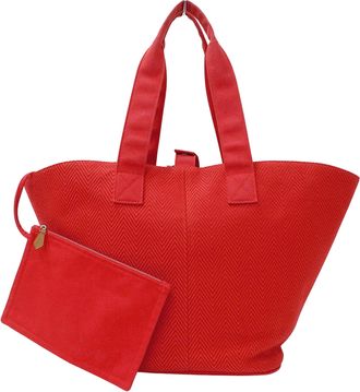 Herm&egrave;s Red Color Toile Chevron Tote Bag (Pre-Owned)