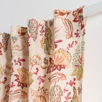 Maisons du monde Cortina con trabillas de algod&oacute;n de flores multicolor 140x250 cm