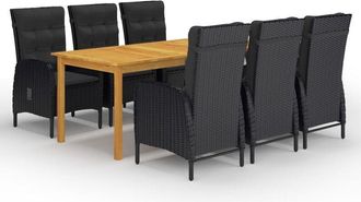 vidaXL Set De Comedor De Jard&iacute;n De 7 Piezas Negro Vidaxl