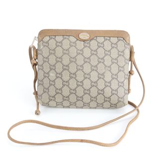 Gucci Beige Brown Leather Coated Canvas Handbag Shoulder Bag Tote Bag (Pre-Owned)