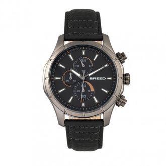 Breed Lacroix Chronograph Watch, Gunmetal and Black Leather Strap