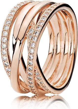 Pandora Ladies 14K Rose Gold Plating Sparkling & Polished Lines Ring, Size 50