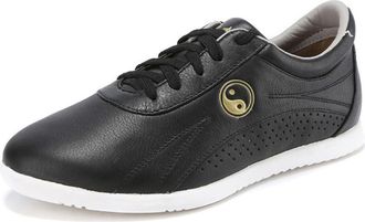 Generic Leather Martial Arts Shoes Lightweight Kung Fu Tai Chi Training Sneakers Non-Slip for Kung Fu, Karate & Daily Wear Walking,Black,6.5 UK