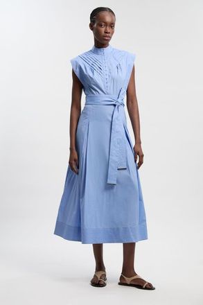 Karen Millen Cotton Tie Waist Midi Dress in Blue at Nordstrom, Size 10