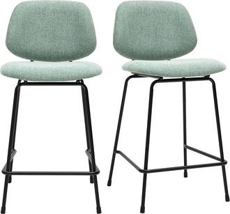 Miliboo Taburetes De Bar En Tela Efecto Terciopelo Texturizado Verde Celad&oacute;n Y Metal H66.5 Cm Barnet (lote De 2)