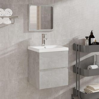 vidaXL Armario De Lavabo Con Lavamanos Y Espejo Gris Hormig&oacute;n Vidaxl