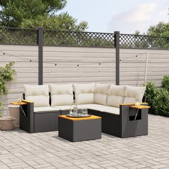 vidaXL Vidaxl - Set De Sof&aacute;s De Jard&iacute;n 6 Piezas Y Cojines Rat&aacute;n Sint&eacute;tico Negro