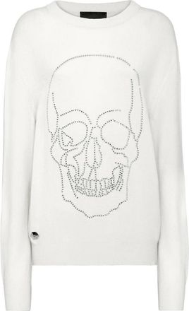 Philipp Plein Pullover Ronde Hals - Dames - Cashmere truien - Wit - M - Truien & Vesten