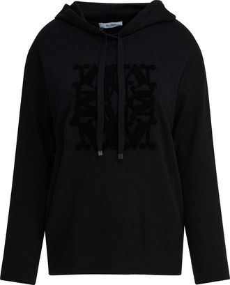 Max Mara Virgin Wool Hooded Sweater Knitwear Nero-Donna