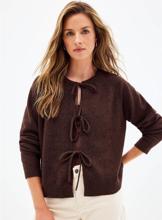 Contemporaine Womens Ultra-soft tie-up boxy-fit Cardigan Sweater