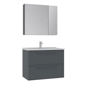Hanah Home Set Mobile Lavabo Con Specchio (2 Pezzi) nuvola 80 V2 - 80 X 50 X 62 Cm - Antracite