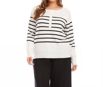 Karen Kane Henley Stripe Sweater - Plus In Off White With Black