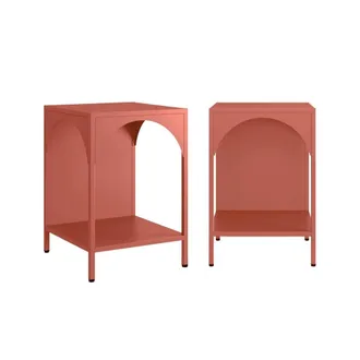 Sweeek Mesita de noche industrial de metal, set de 2, terracotta