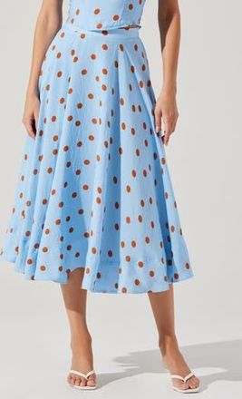 ASTR the Label Janie Polka Dot Midi Skirt in Blue Rust Polkadot at Nordstrom Rack, Size X-Small