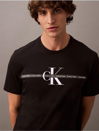 Calvin Klein Mens Logo Tape Graphic Classic T-Shirt - Black - XL