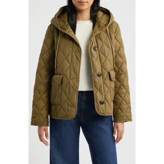 Bernardo Diamond Quilted Hooded Liner Jacket in Olive at Nordstrom, Size Xx-Large