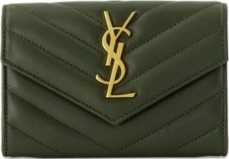 Saint Laurent small Cassandre Matelassé wallet - women - Lambskin - One Size - Green