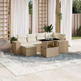 vidaXL Vidaxl - Set Sof&aacute;s De Jard&iacute;n 7 Piezas Y Cojines Rat&aacute;n Sint&eacute;tico Beige