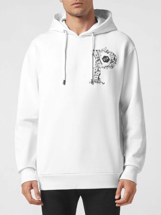 Philipp Plein Felpa con cappuccio in cotone con logo Hexagon e stampa monogram