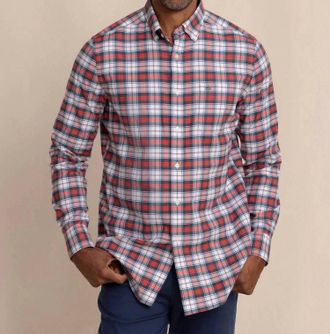 Southern Tide Macduff Tartan Sport Shirt In Crab Red