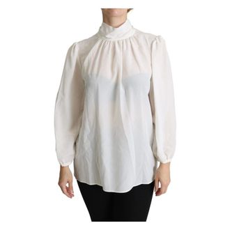 Dolce & Gabbana Overhemden, Dames, Wit, L, Elegante Zijden Blouse met Strik