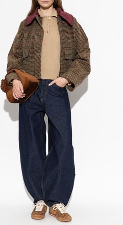 Ganni Wool Jacket With Logo Patch, Womens, Brown