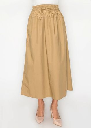 YAL New York Full A-Line Midi Skirt in Camel