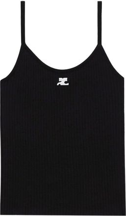 Courrèges Fitted Black Ribbed Tank Top With Subtle Logo