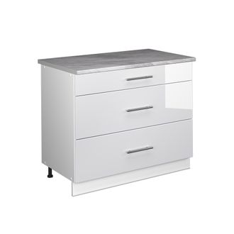 Vicco Mueble Bajo De Cocina Fame-line, Blanco Alto Brillo/blanco, 100 Cm, Et M&aacute;rmol, Vicco