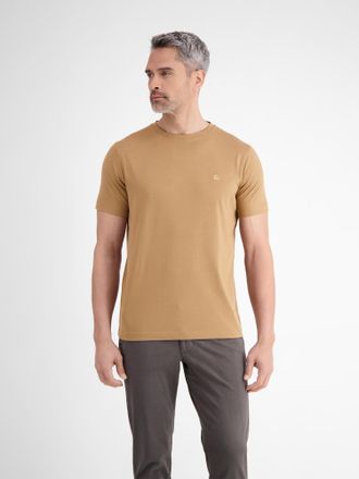 Lerros T-Shirt LERROS Basic T-Shirt mit Logostitck, unifarben, Herren, Gr. XXL, light coffee, 100% Baumwolle, Rundhals, Shirts T-Shirt, Herren T-Shirt, ohne 