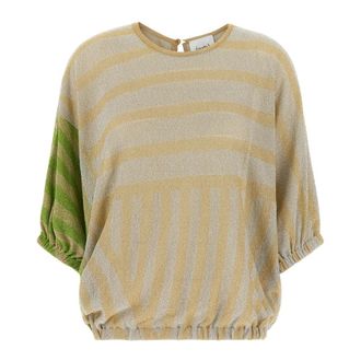 Nude Striped Lurex Jumper - female - NUDE - Round-neck Knitwear - Multicolor - M - Knitwear