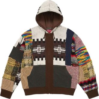 SUPREME SS26 Patchwork Zip Up Hooded Sweater Brown SUP-SS26-261-BRN
