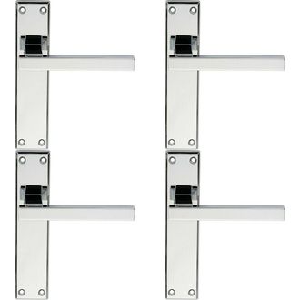 Loops 4x PAIR Straight Square Handle on Latch Backplate 180 x 40mm Polished Chrome