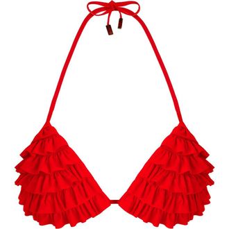 Vilebrequin Womens Solid Ruffled Triangle Bikini Top Solid in Coquelicot at Nordstrom, Size Medium