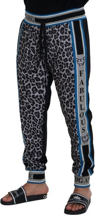 Dolce & Gabbana Mens Leopard-Print Joggers Gray Polyester