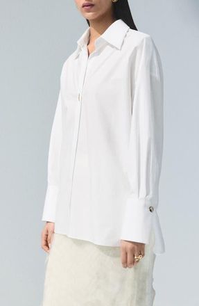 Mango One-Button Cotton Poplin Shirt in White at Nordstrom, Size 10