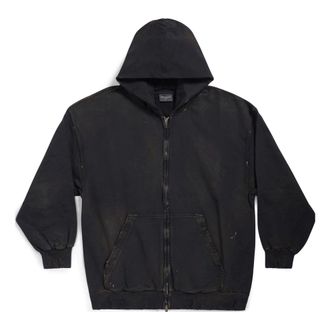 Balenciaga Paris Zip-Up Hoodie Small Fit Black Faded 744454TOVI41055