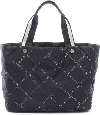 Chanel Black White Nylon Handbag Tote Bag (Pre-Owned)