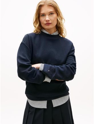 Tommy Hilfiger Womens Gold-Button Interlock Sweatshirt - Navy - XXS