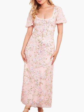 Needle & Thread Dream Garland Puff Sleeve Ankle Gown in Seashell/multi at Nordstrom, Size 10