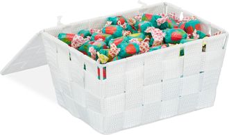 Relaxdays 10x Cajas De Almacenaje Con Tapa, Cesta De Almacenamiento, Pp, 10,5 X 19,5 X 14,5 Cm, Blanco