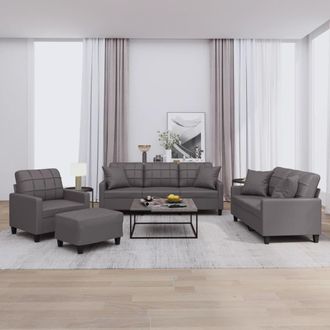 vidaXL Vidaxl - Juego De Sof&aacute;s Con Cojines 4 Piezas Cuero Sint&eacute;tico Gris