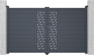 Vente-Unique Cancello elettrico battente L305 x H181 cm in Alluminio semi traforato con motivi Antracite - GREGOR