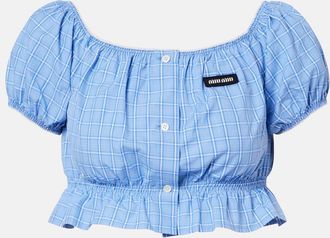 Miu Miu Top in popeline di cotone a quadri