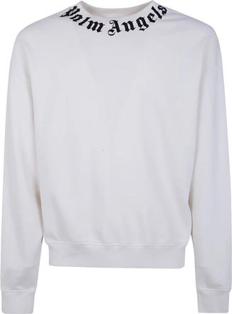 Palm Angels Neck Logo Regular Crew - Heren - Sweatshirts - Wit - S - Katoen - Hoodies & sweatvesten