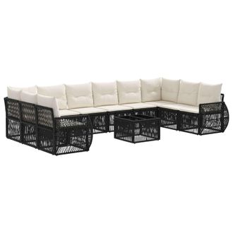 vidaXL Conjunto De Sof&aacute;s De Jard&iacute;n 11 Pcs Negro Y Blanco Crema Vidaxl