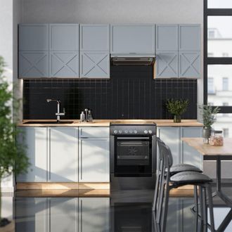 Vicco Cucina componibile Fame-Line, Rovere blu-grigio chiaro/oro, 240 cm, PL Rovere, Vicco