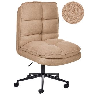 Beliani Silla De Oficina Asiento Inclinable Acolchado Grueso Boucl&eacute; Borreguito Beige Arena Addison